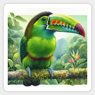 Colorful Emerald Toucanet - Watercolor Bird Sticker